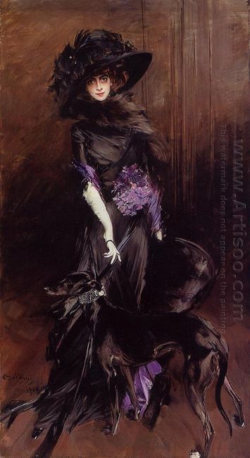 Портрет маркизы Луизы Казати с Greyhound 1908