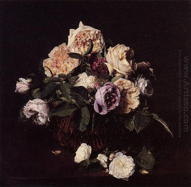 Roses In A Basket On A Table 1876