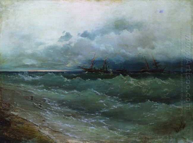 Ships In The Stormy Sea Sunrise 1871