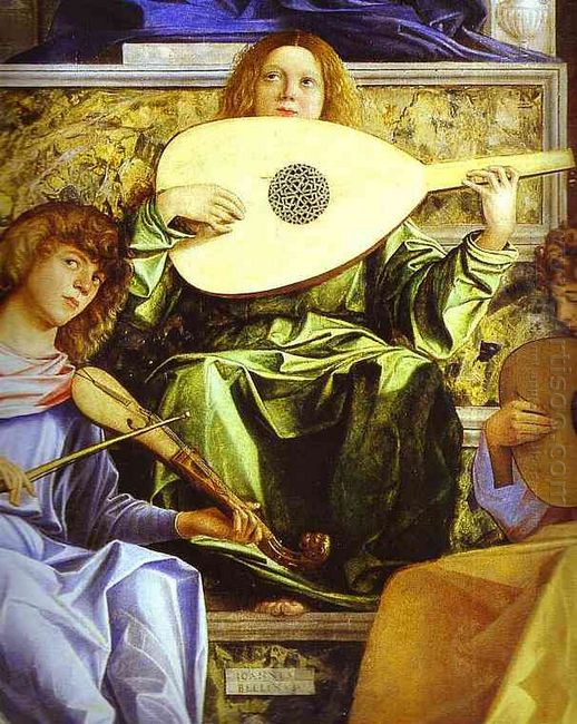 De San Giobbe Altaarstuk Detail Van muziekmaken Engelen 1480