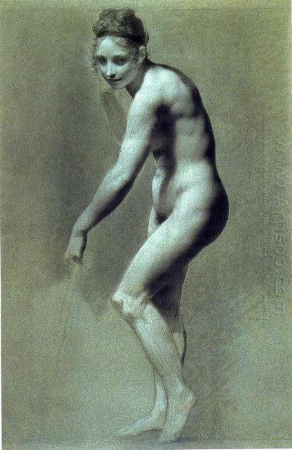 Drawing Of Female Nude With Charcoal And Chalk 1800 2