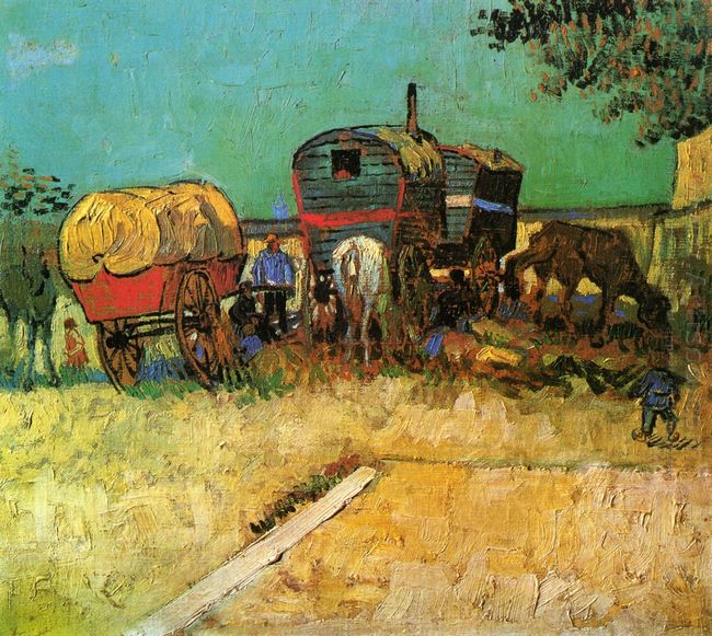 Lager der Zigeuner mit Wohnwagen 1888