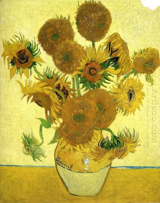 Still Life Vas Dengan Lima Belas Sunflowers 1888 1