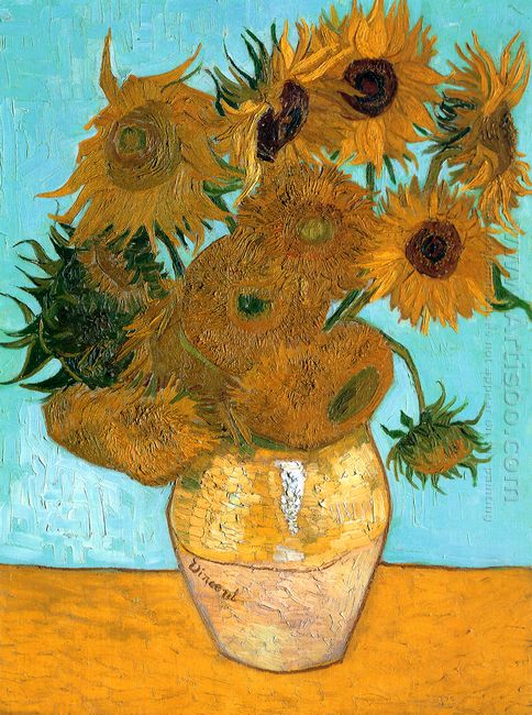 Stilleben Vase med tolv solrosor