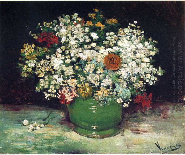 Vase With Zinnias And Other Flowers 1886