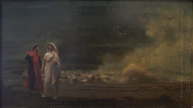 Quadro à óleo s/ tela representando o Inferno de Dante