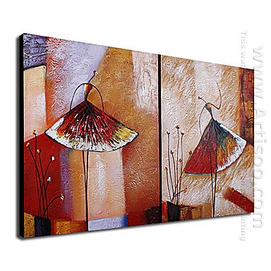 Hand-painted Abstract Oil Painting - Set of 2