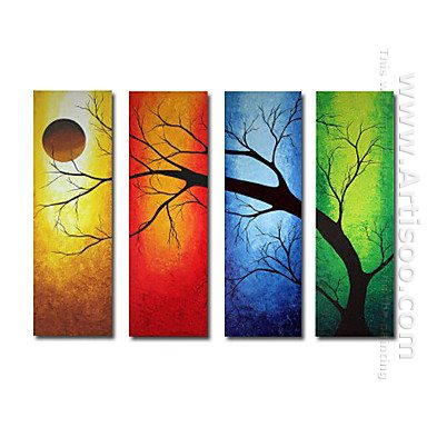 Hand-painted Abstract Oil Painting - Set of 4