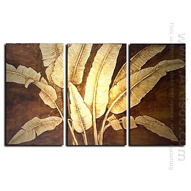 Hand-painted Floral Oil Painting with Gold and Silver Foil - Set