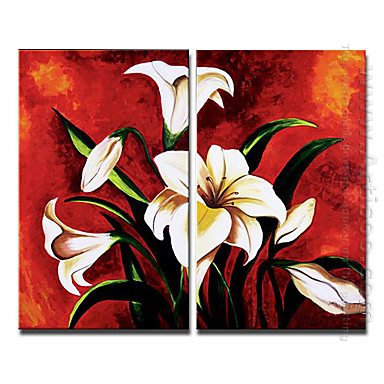 Pintados à mão pintura a óleo floral - conjunto de 2