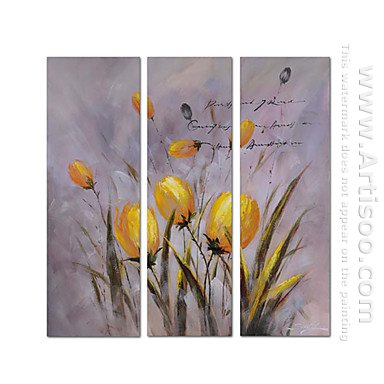 Handgeschilderde Bloemen olieverfschilderij - Set van 3