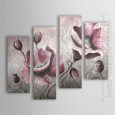 Pintados à mão pintura a óleo floral - conjunto de 4