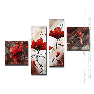 Pintados a mano, pintura al óleo floral - Juego de 4