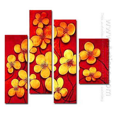 Tangan-Dicat Floral Oil Painting - Set 4