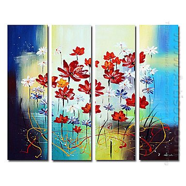 Peints à la main peinture à l'huile florale - Ensemble de 4