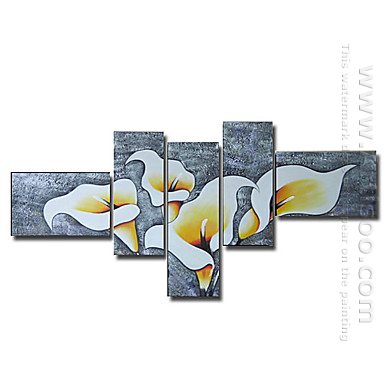 Tangan-Dicat Floral Oil Painting - Set Dari 5