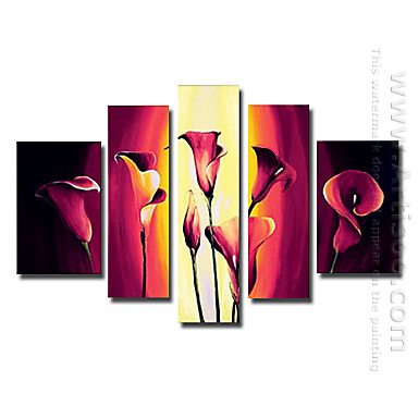 Pintados a mano, pintura al óleo floral - Juego de 5