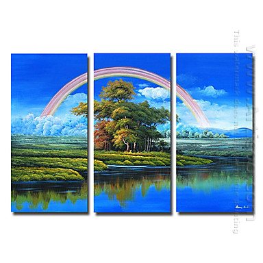 Pintados à mão pintura a óleo da paisagem - conjunto de 3