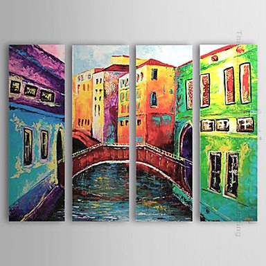 Dipinti a mano olio pittura di paesaggio - set di 4