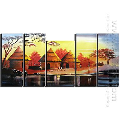 Tangan-Dicat Landscape Oil Painting - Set Dari 5