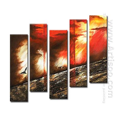 Tangan-Dicat Landscape Oil Painting - Set Dari 5