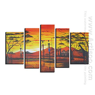 Tangan-Dicat Landscape Oil Painting - Set Dari 5