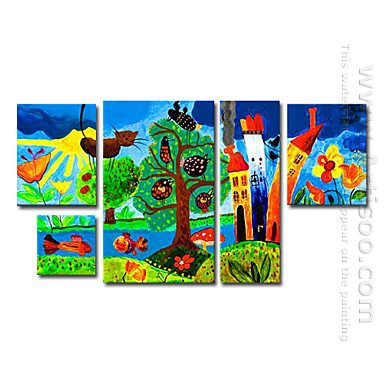 Tangan-Dicat Landscape Oil Painting - Set Dari 5