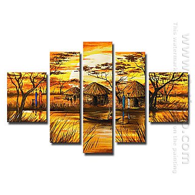 Tangan-Dicat Landscape Oil Painting - Set Dari 5