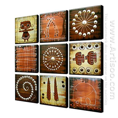 Hand-painted Oil Painting Abstract Oversized Square - Set of 9