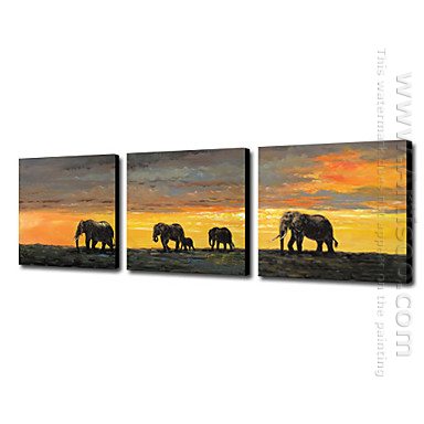 Hand-painted Oil Painting Animal Oversized Landscape - Set of 3