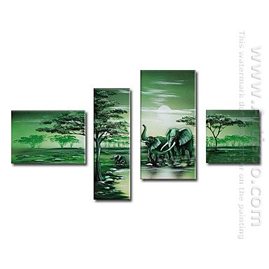 Hand-painted Oil Painting Animal Oversized Wide - Set of 4 