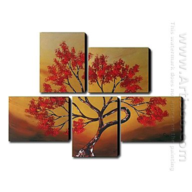 Tangan-Dicat Floral Oil Painting Oversized Landscape - Set Dari