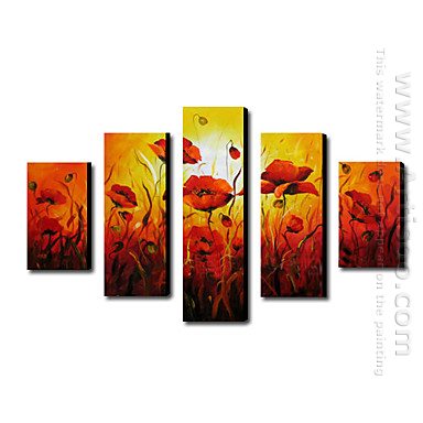 Handmålade oljemålning Blommor Oversized Landskap - Set av 5