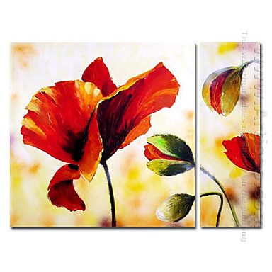 Tangan-Dicat Floral Oil Painting Oversized Lebar - Set Dari 2