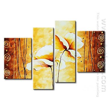 Tangan-Dicat Floral Oil Painting Oversized Lebar - Set Dari 4