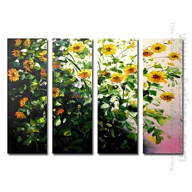 Hand-painted Oil Painting Floral Oversized Wide - Set of 4