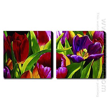Tangan-Dicat Floral Oil Painting - Set Of 2