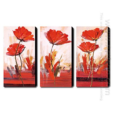 Een handgeschilderd olieverfschilderij Floral - Set van 3