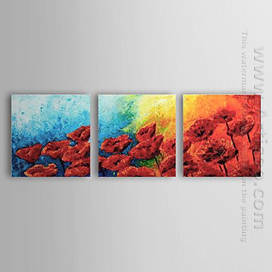 Conjunto de 3 - Pintura a óleo floral pintados à mão