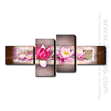 Handgemalte Ölgemälde mit Blumen - Set von 4