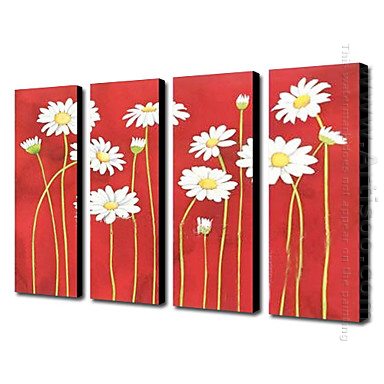 Hand Painted Oil Painting Floral - Set of 4