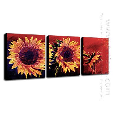 Hand-painted Oil Painting Floral Sunflower - Set of 3