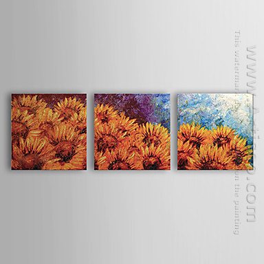 Pintura a óleo floral girassol pintados à mão - conjunto de 3