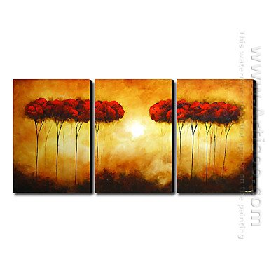 Pintura a óleo Paisagem Paisagem pintada à mão - conjunto de 3