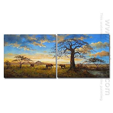 Pintados à mão pintura a óleo Paisagem Oversized Wide - Conjunto