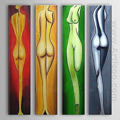 Dipinte a mano pittura ad olio Nudo - Set di 4