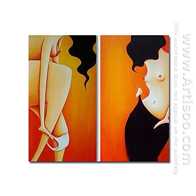 Hand-painted Abstract Oil Painting - Set of 2