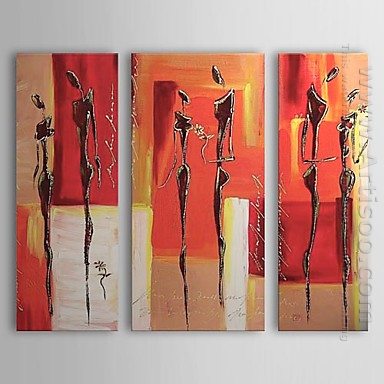 Handgeschilderde Abstracte olieverfschilderij - Set van 3