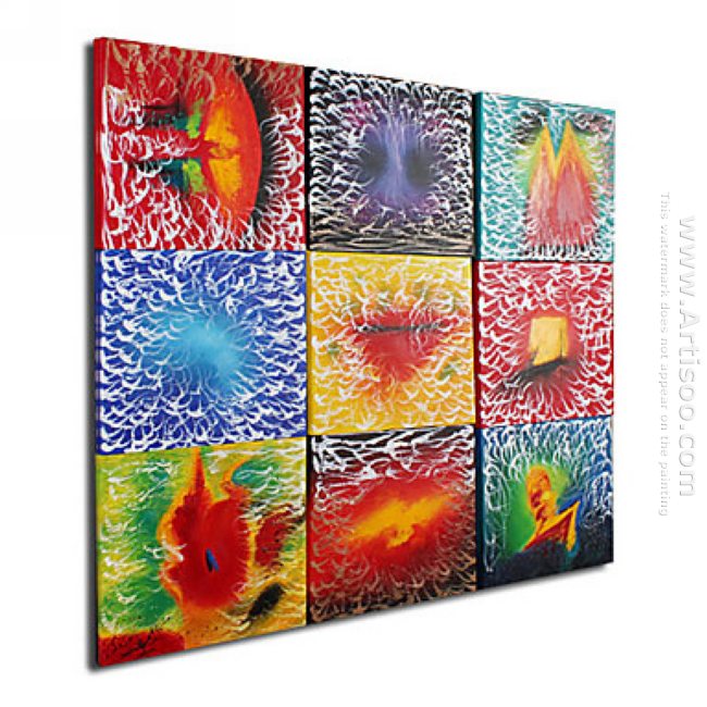 Hand-painted Abstract Oil Painting - Set of 9