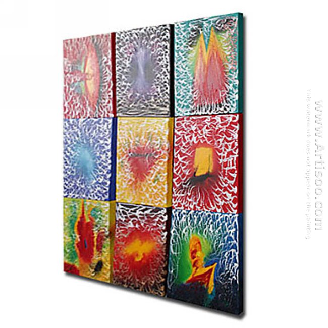 Hand-painted Abstract Oil Painting - Set of 9